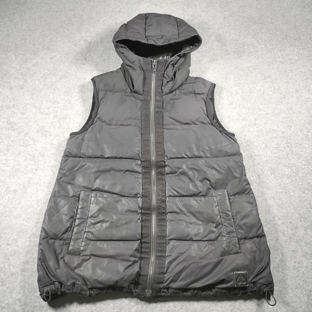 Moose Knuckles Fly Density Down Puffer Vest Black Hooded Mens Small 800 Fill